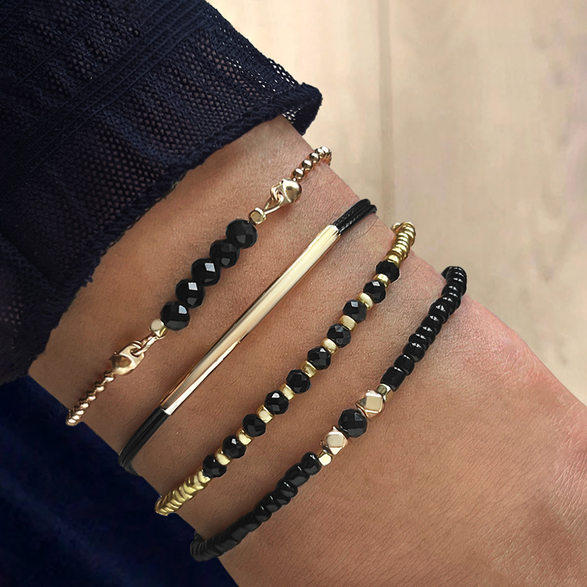 Black Tin Candle - Ensemble de bracelets en pierre de