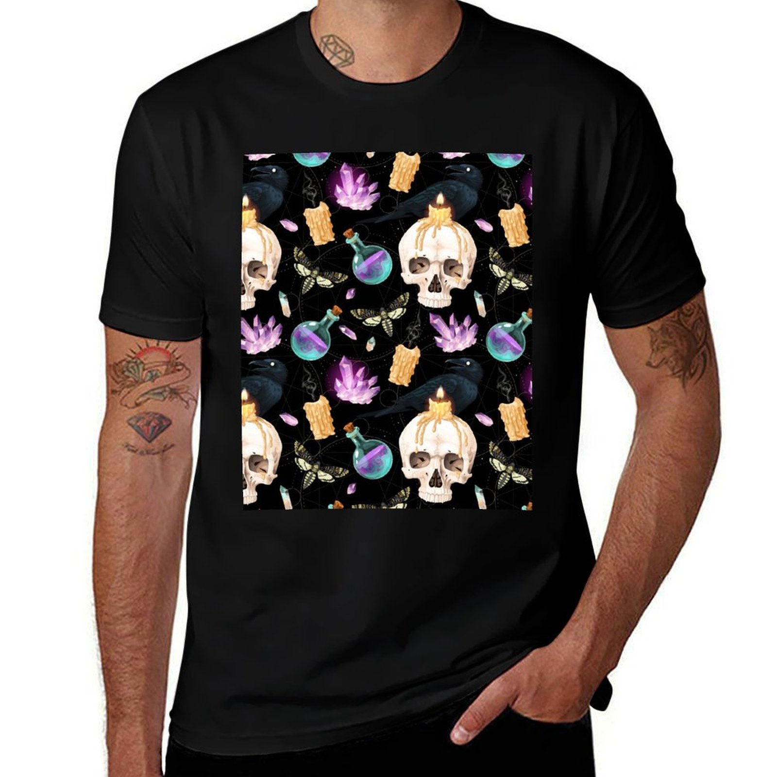 Black Tin Candle - T-shirt à motifs gothiques : crânes,
